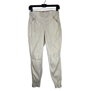 SPANX Stretch Twill Cargo Jogger Pant Size M Zip Ankle Pockets Cream Pull On